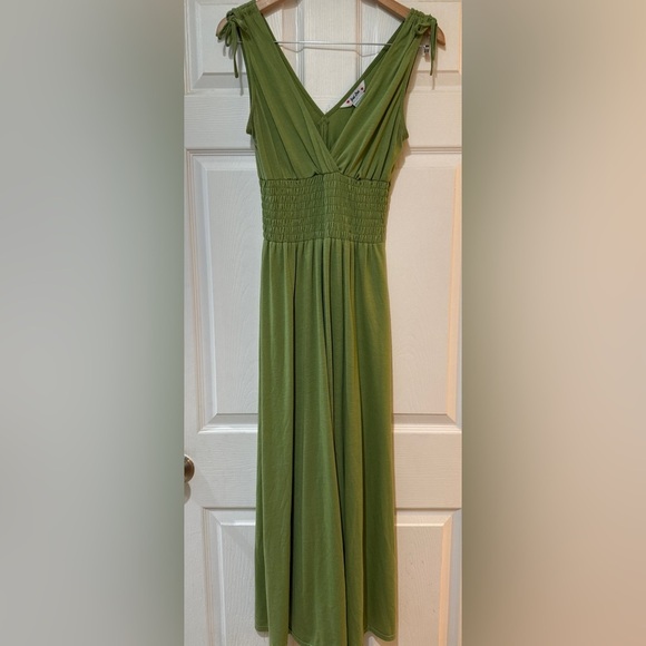 Just Love Olive Green Maxi Dress Y2K 90s Empire Slime green - Picture 1 of 5